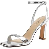AIUNIIND Women's Square Open Toe Heeled Sandals Chunky High Heels Ankle Strap Sandals for Women Prom Wedding Heels Silver 6
