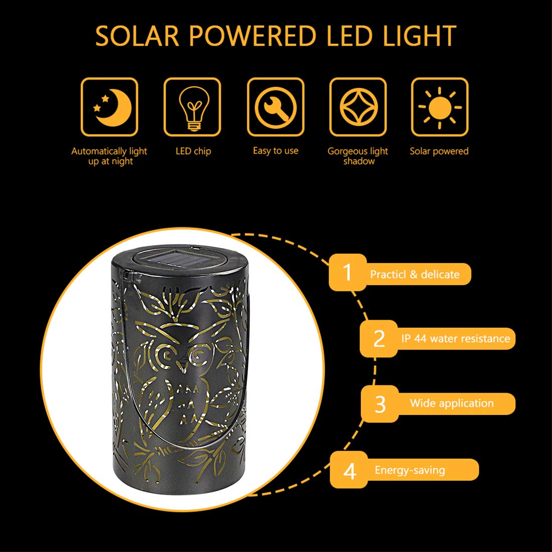 LED Solar Laterne Solarlaterne für außen，Retro Pendelleuchte mit Wiederaufladbaren IP44 Wasserdicht Eule Form für Garten Hof Terrasse Rasen Party Decor