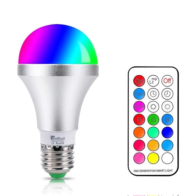 LED E27 Farbige Leuchtmittel 10W RGBW LED Bulb Dimmbare Farbwechsel Birne mit Fernbedienung, bunt 12 Farben, Dual Memory Funk
