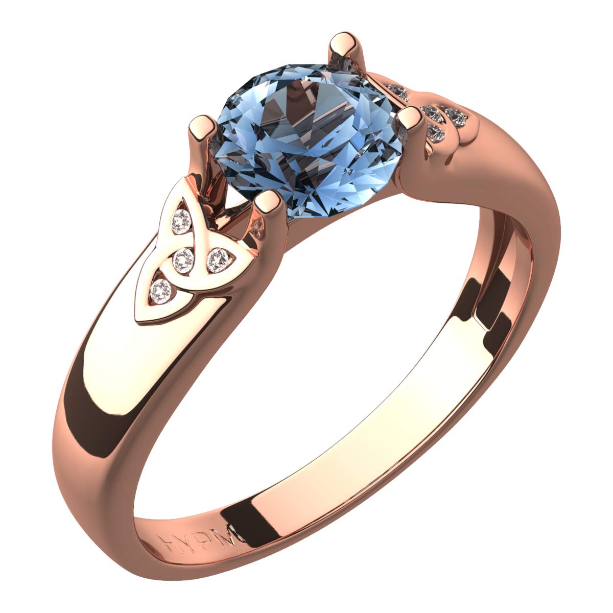GWG Jewellery 18K Rose Gold Coated Celtic Ring Aquamarine Sea Blue Stone and Trinity Knots Adorned with Crystals – 8 in Gift Box for Women
