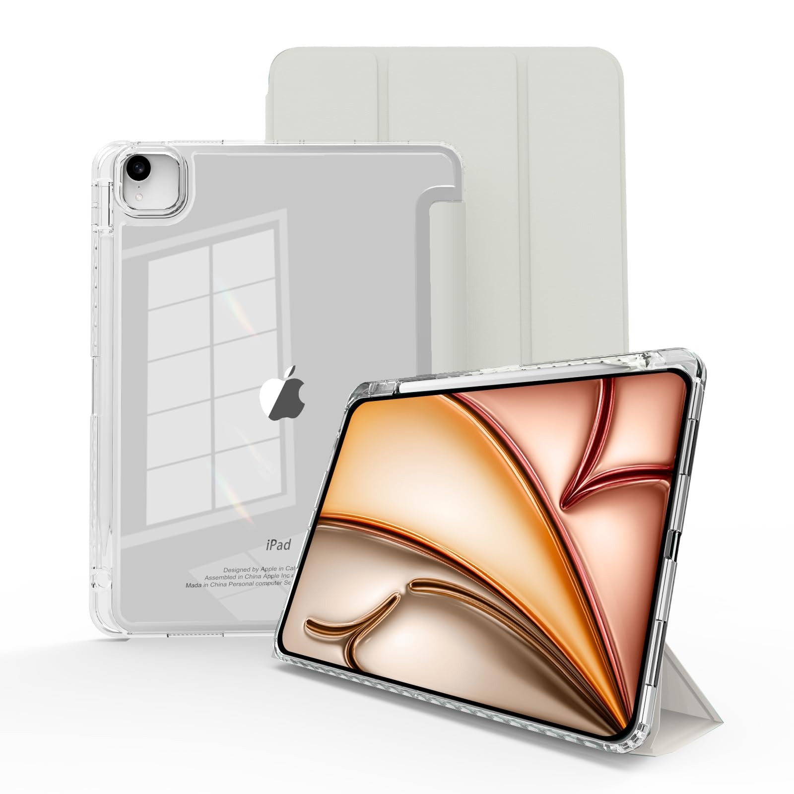 Photo 1 of MYGROO case for iPad Air 13inch M2/3 2024/2025,for iPad Pro 12.9 Case 2022(6th Generation) with Pencil Holder,Trifold Stand with Clear Shell for iPad case Air13 Transparent,Creamy White