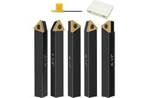 HAOWOSI Metal Lathe Cutting Tools,5pcs 1/2'' Shank Indexable Carbide Lathe Turning Tool Holder with Tin Coated Carbide Inserts,Carbide Lathe Tools for Turning Grooving Threading