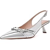 Mostrin Kitten Heels for Women Pointed Toe Pumps Patent Leather Low Heel Slingback Heels with Buckle Dress Shoes for Dating Party Working