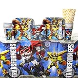 Cedar Crate Market Transformers Party Pack for 16 Guests: Straws, Plates, Napkins, Cups, and Table Cover