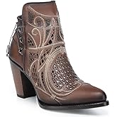Cuadra Women's Bootie in Genuine Leather with Embroidery and Zipper Brown, 3F48RS