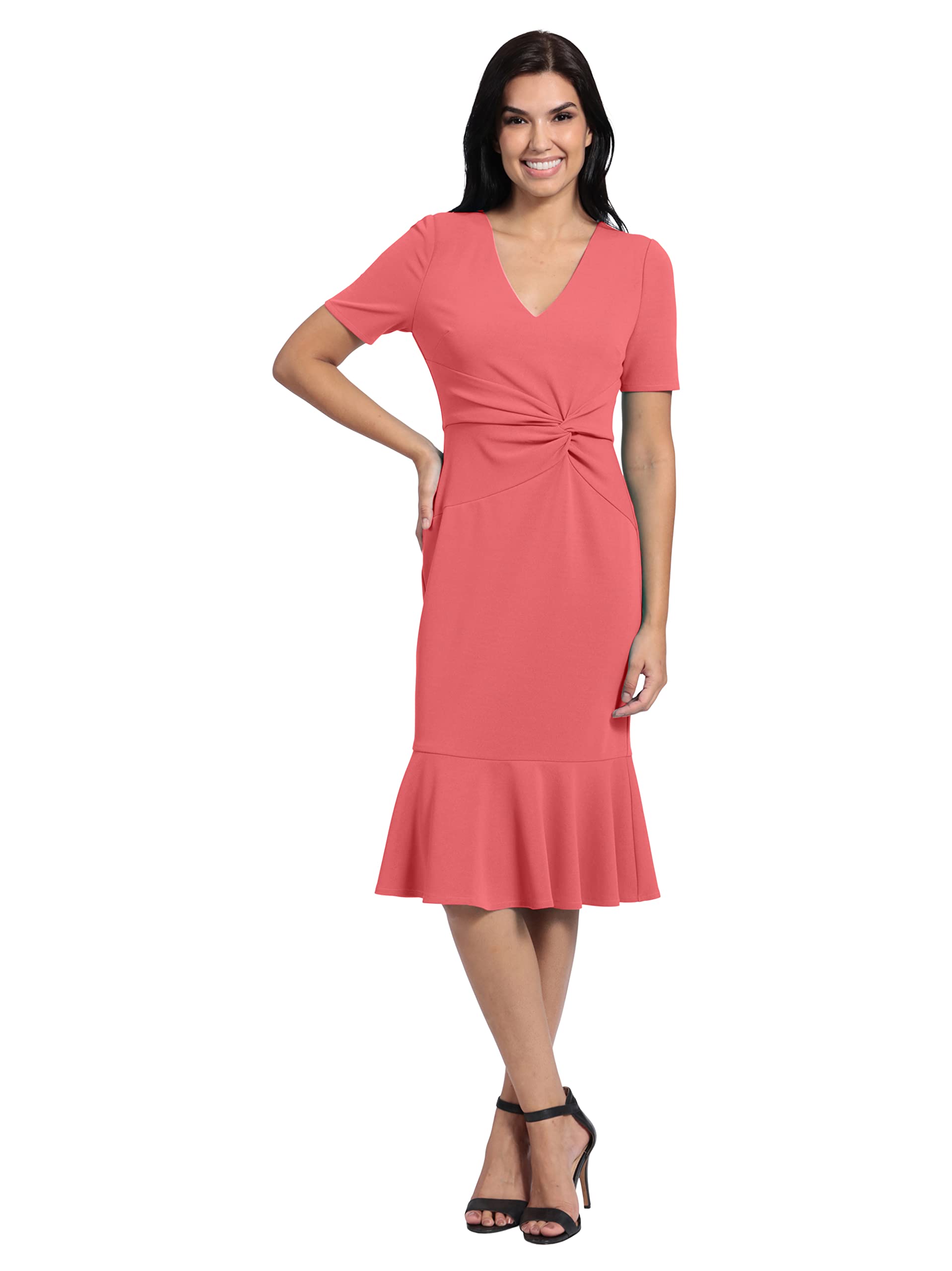 Photo 1 of London Times Women's Dresses V-Neck Twist Midi with Flounce