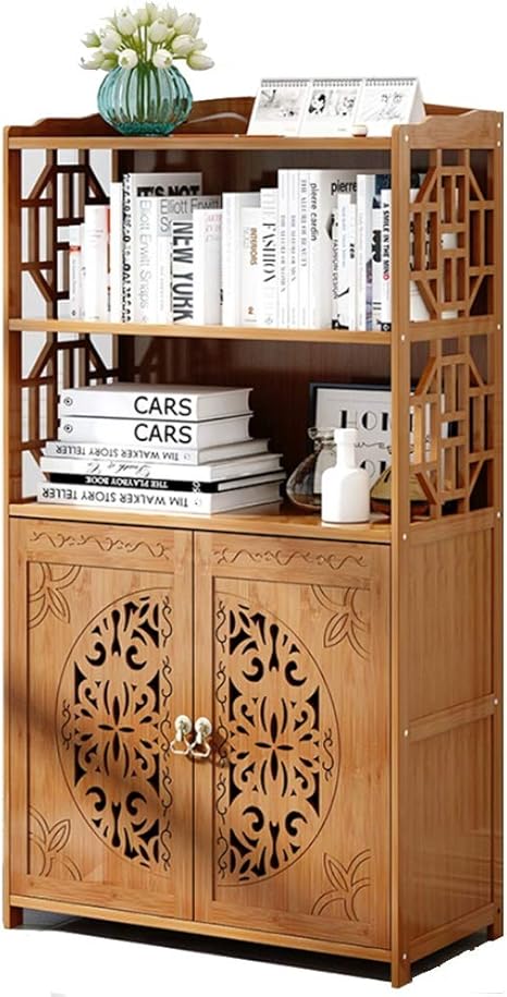 Amazon Co Jp Ynfngxu 本棚 レトロな床の二重ドアの本棚 モダンなミニマリストの子供の収納竹棚 ホームオフィスの収納ディスプレイスタンド Size 69x30x132cm ホーム キッチン