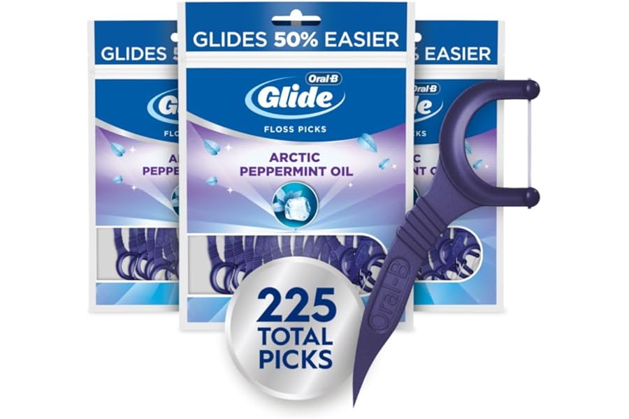 Oral-B Glide Peppermint Dental Floss Picks with Arctic Peppermint Oil Flavor, 75 Count, Pack of 3