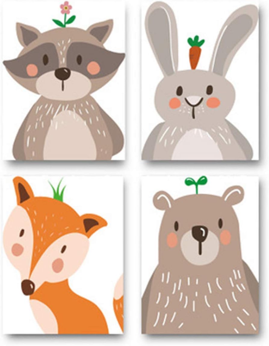 Bebe Puericulture Tableaux Ensemble De 4 Affiches Dart Mural Posters Pour Chambre De Bebe Ou Denfant Sans Cadre Pour Fille Garcon Poster Animal Impression Art Affiches Decorations Murales Blanc Genesis Gs Com