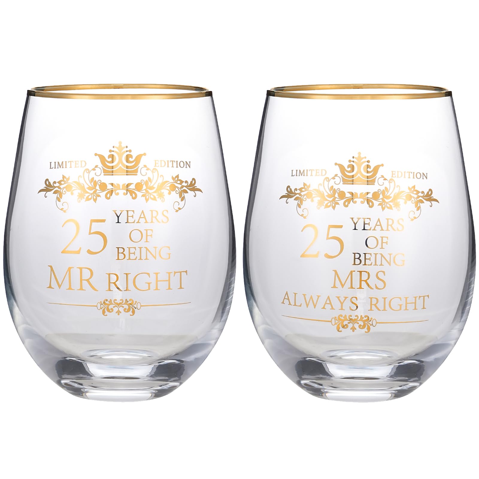 Photo 1 of COFOZA Set of 2 25th Wedding Anniversary 15 Ounces Wine Glasses Tumblers Mr Right Mrs Always Right 25 Years Anniversary Cups Present for Couples Parents Gifts