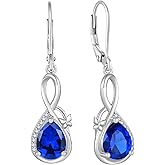 CARICY Butterfly Dangle Earrings for Women 925 Sterling Silver Infinity Birthstone Leverback Drop Earrings Jewelry Birthday Christmas