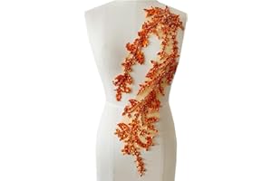 PLUNE Handmade Shining Acrylic Rhinestones on lace Applique Sewing Beads Stones Trim Patches Accessories for Wedding Dress (Orange)