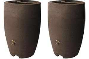 ALGREEN PRODUCTS Algreen Athena 50 Gallon Plastic Outdoor Rain Barrel with Brass Spigot, Screen Guard for Rain Water Collection and Storage, Brown (2 Pack)