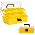 BTSKY 3-Layer Plastic Dividing Storage Box Craft Organizer with Adjustable Spacers Portable Handled Art Supply Organizer Multipurpose Home Utility Box for Sewing (Yellow+Green)