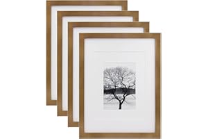 Egofine 11x14 Picture Frames 4 Pack Display Pictures 5x7/8x10 with Mat or 11x14 Without Mat Made of Solid Wood Covered by Plexiglass for Table Top Display and Wall Mounting Photo Frame, Light Brown
