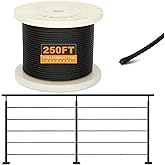 T316 Black 3/16" Stainless Steel Cable, 250ft Wire Rope, 7X19 Strands Aircraft Cable, 3700lbs Breaking Strength, Zip Line for Heavy Duty Applications, Deck Railing, String Lights & Yard Zipline