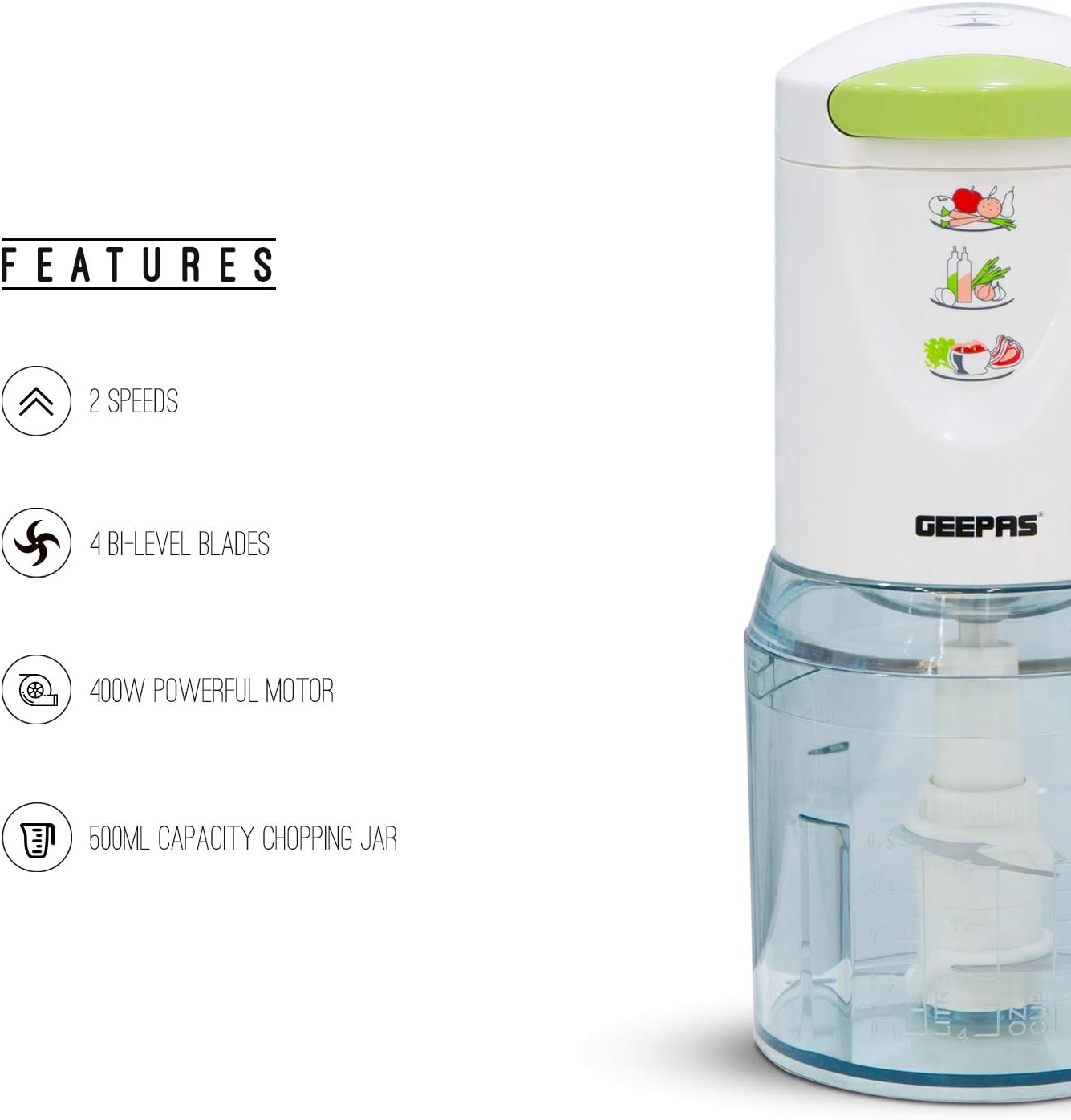 Geepas 500W Multi Chopper, Whte, 500ml - Image 3