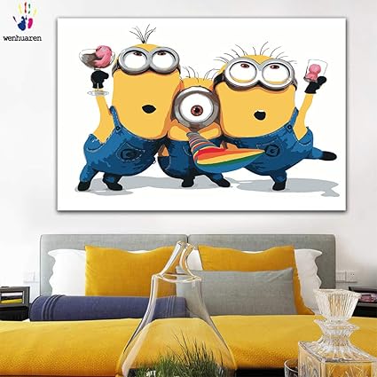 Amazon Co Jp Paint By Numberキット 12 X 18インチ キャンバス Diy 油絵 子供 学生 大人 初心者用 ブラシとアクリル顔料付き 怪盗グルーの月泥棒 ミニオン デイブ スチュアート ティム マーク フレームなし Kitchen Housewares