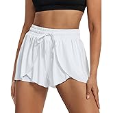 Flowy Running Shorts for Women Workout Athletic Gym Yoga Sport Active Wear Golf Hiking Bike Skort Sweat Pants Tennis Skirt with Pockets Spandex Cute Comfy Trendy Clothes Casual Summer Outfits White S