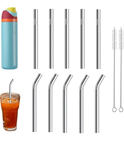 Conjunto De 8 Popotes De Acero Inoxidable, Pajitas Reutilizables Con Bolsita De Tela Y Cepillo