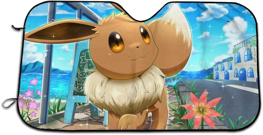 Amazon アニメイーブイ車のサンシェード風防バイザー抗uv車ユニバーサルシー ルドカバープロテクター折りたたみバイザー4吸盤付き車の風防用熱シールド27 5 X 51インチ 車 バイク 車 バイク