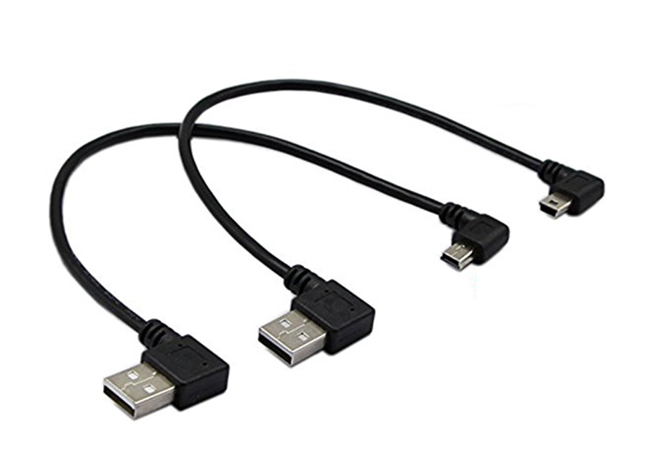 CERRXIAN 9 Inch Mini USB Cable - Right Angle & Left Corner Male to USB Type A 2.0 Left Angle Male Data Sync & Charge Cable (1 pair)