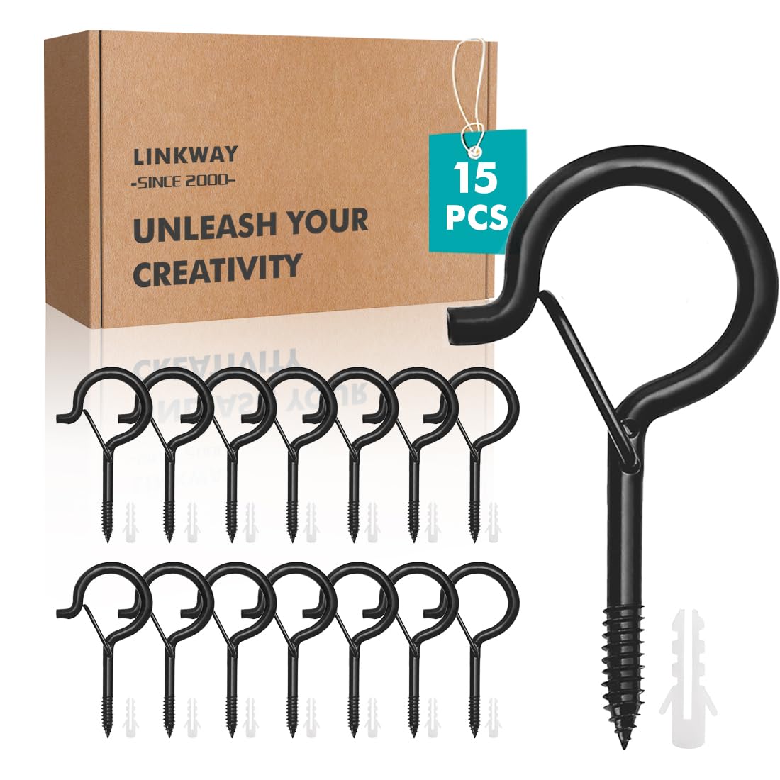 LINKWAY 15 Pcs Outdoor Q-Hanger Screw Hooks,Hooks for Outdoor Lights,Safety Buckle Ceiling Hooks for Hanging Plants, Fairy Lights,Bird Feeder