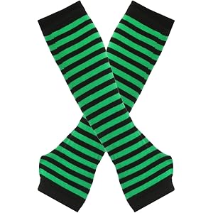MSEVRNY Womens Girls Punk Gothic Striped Knitted Arm Warmers Long Fingerless Gloves for Halloween Costume
