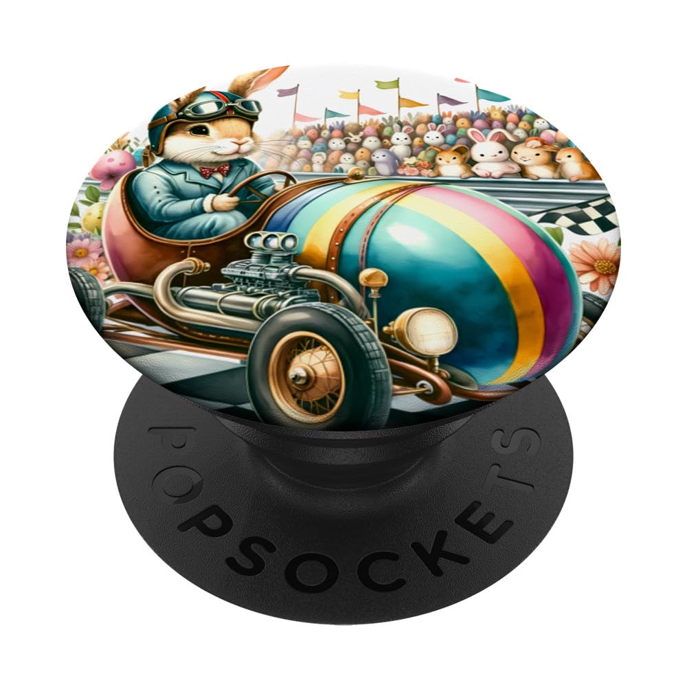 Easter Rabbit Races In Egg Shaped Car With Animal Fans PopSockets Swappable PopGrip