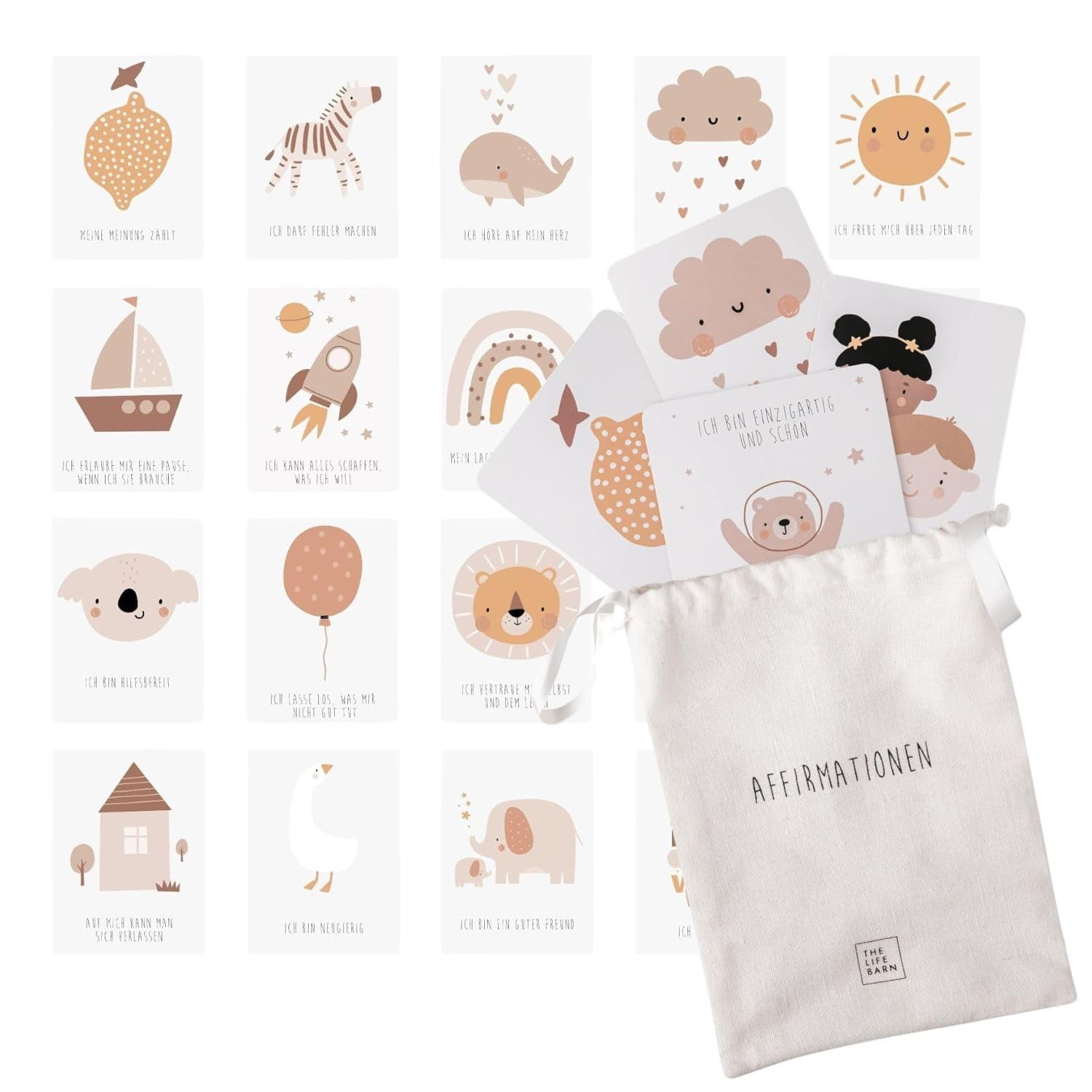 The Life Barn Affirmation Cards for Children, 20 Designs for Positive Beliefs, Mindfulness, Self-Esteem Strengthening School