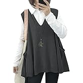 YESNO Sweater Vest Women Loose Swing Cotton Cute Oversized Knit Pullover Sleeveless Sweater Tops with Drop Pockets WM9