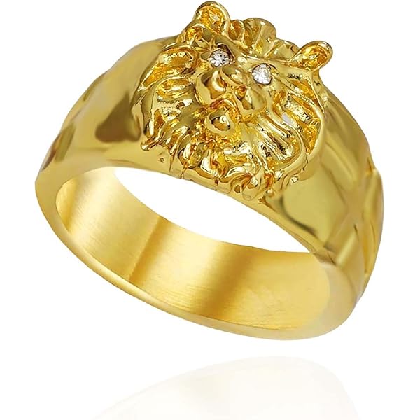 Gold Lion Ring,Gothic Cross Lion Ring for Men, Iced Out Gold Lion