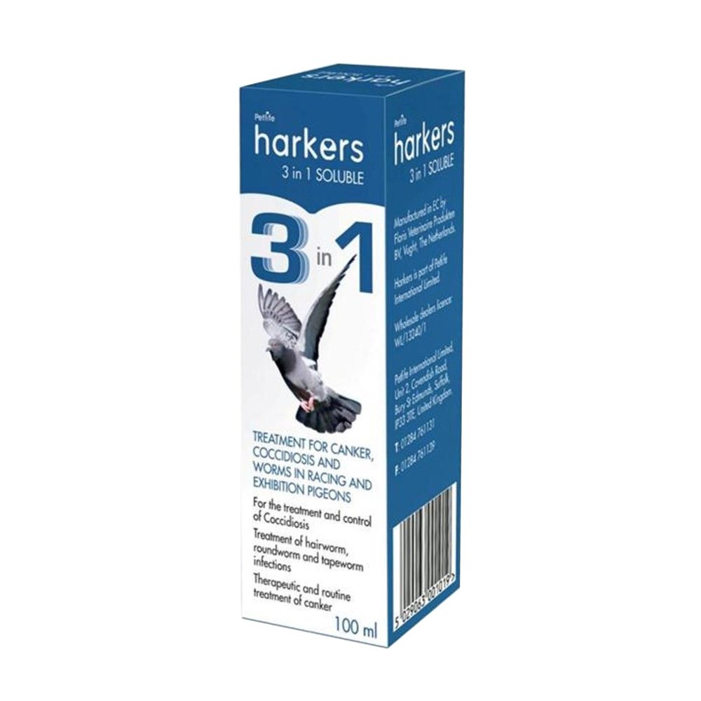Harkers 3 in 1 Soluble 100ml Pigeon Treatment for Coccidiosis, Canker & Worms