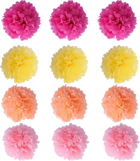 Amazon Co Jp Tinksky ペーパーポンポン ペーパーフラワー 紙花 ペーパーアート フラワーポンポン セット 誕生日 飾り付けセット 30cm 4色12点 ホーム キッチン