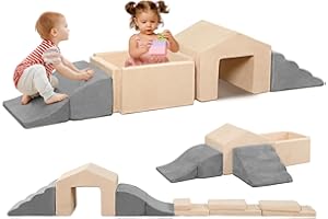 LOAOL Foam Climbing Toys for Toddlers, 6PCS Climb and Crawl Activity Playset, Soft Foam Climbing Blocks Indoor, Toddler Play Climbing and Ball Pit with Slide Stairs and Ramp