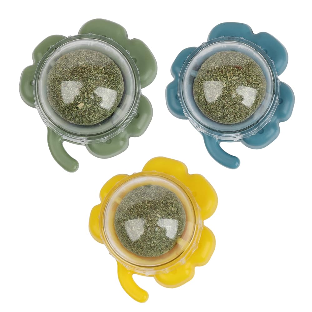 Alnicov 3 Pcs Catnip Balls for Cat, Wall Catnip Roller for Cat Licking, Catnip Edible Licking Balls Snack Natural Healthy Rotatable Treats
