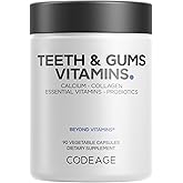 Codeage Teeth & Gums Vitamins + Oral Probiotics Supplement for Mouth - Whole Food Calcium, Collagen, Potassium, Vitamin C, D3, K2, Zinc – Oral Care & Dental Multivitamin Supplements - 90 Capsules