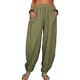 utcoco Women's Cotton Linen Harem Pants Casual Loose Fit High Waisted Pants Trousers with Pockets
