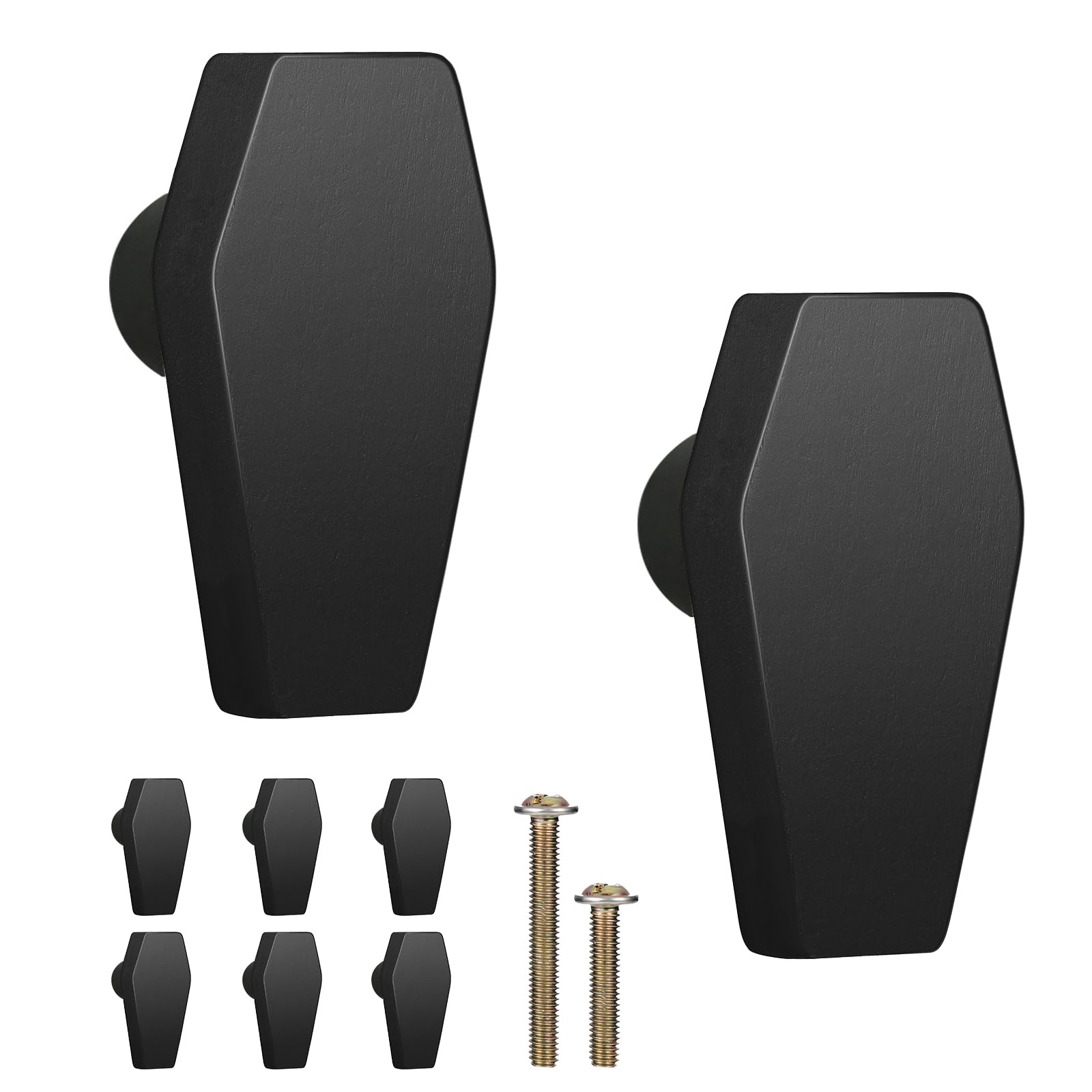 Gothvanity Coffin Cabinet Knobs 8 Pack - Gothic Decor Knobs for Kitchen Cabinet, Drawer Pull, Dresser and Cupboard Handle - Wood- 2.6 x 1.3 Inches - Black