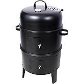 Charcoal Smoker Grill Wood Smoker Grills Outdoor Cooking 16 Inch Vertical Smoker Portable BBQ Grill for Camping, Black