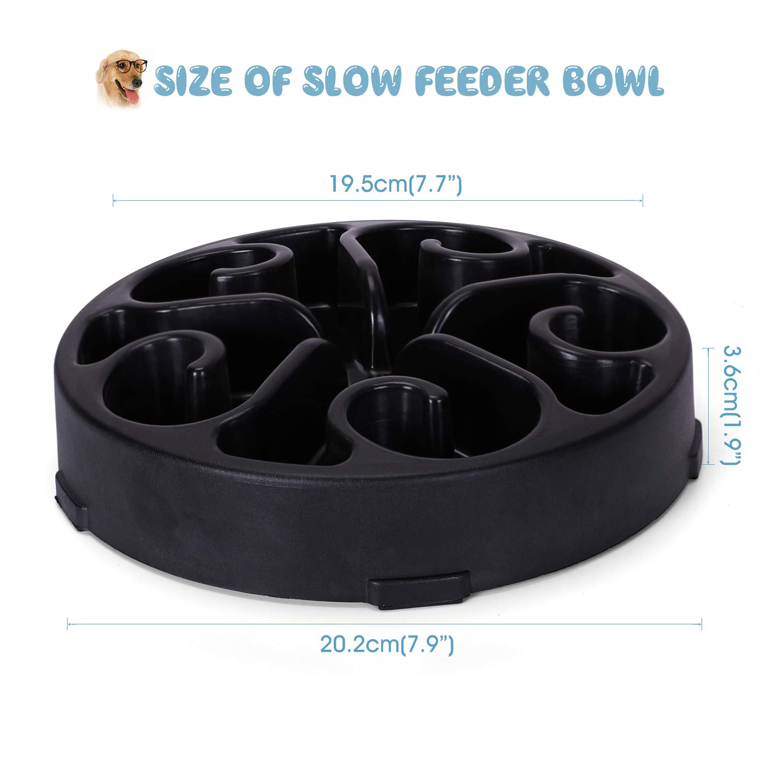 Whippy Fun Slow Feeder Dog Bowl, Upgrade Non Slip Puzzle Bowl Fun Feeder Interactive Bloat Stop Dog Bowl (Black, 1.5-2 Cup)