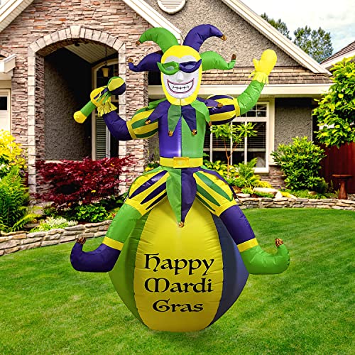 Joiedomi 6 FT Tall Jester On Ball Mardi Gras Inflatable Yard Decoration