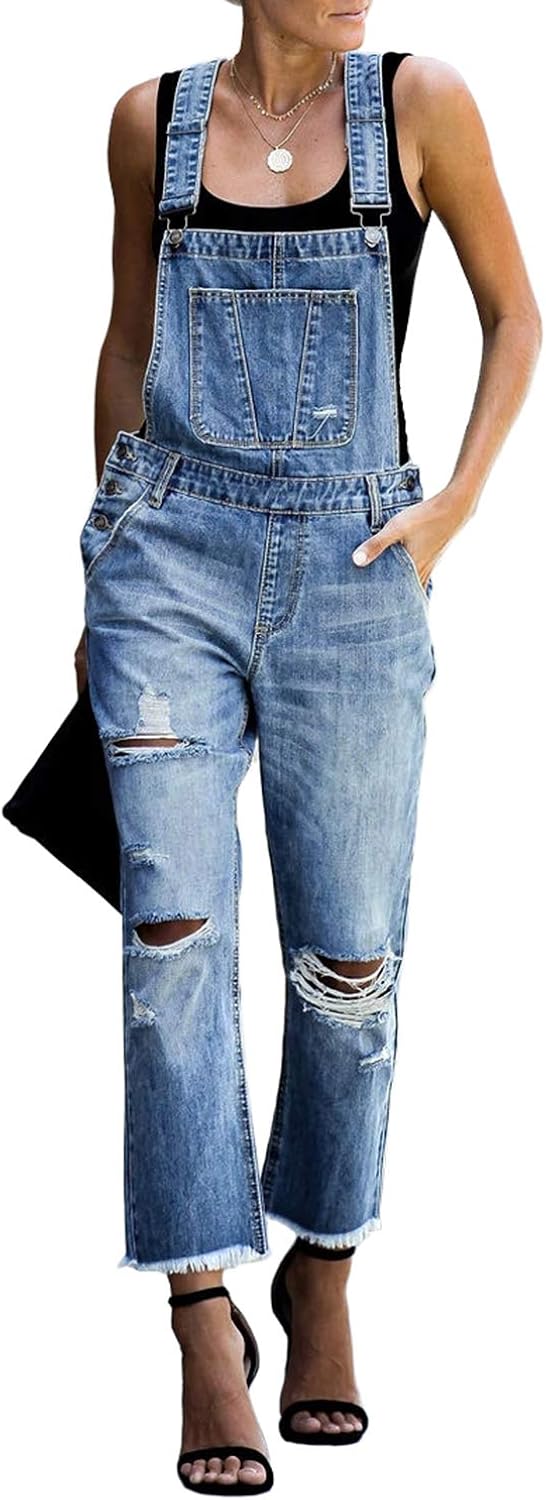 luvamia Women's Casual Stretch Adjustable Denim Bib Overalls Jeans Pants Jumpsuits: Clothing