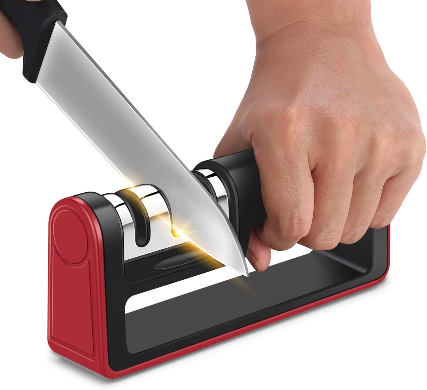 Kichen Knife Sharpener-Professional 3 Stage Manual handheld chef Knife Sharpening repair tool with Diamond slot ;Restore Polish Blades/Sharpens Dull Knives Quickly/Easy to Use,for all knives