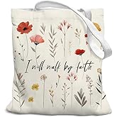 SZERE Bible Floral Canvas Tote Bag for Women Girls Gifts Cute Small Travel Work Tote Bags Reusable Grocery Shoulder Bags