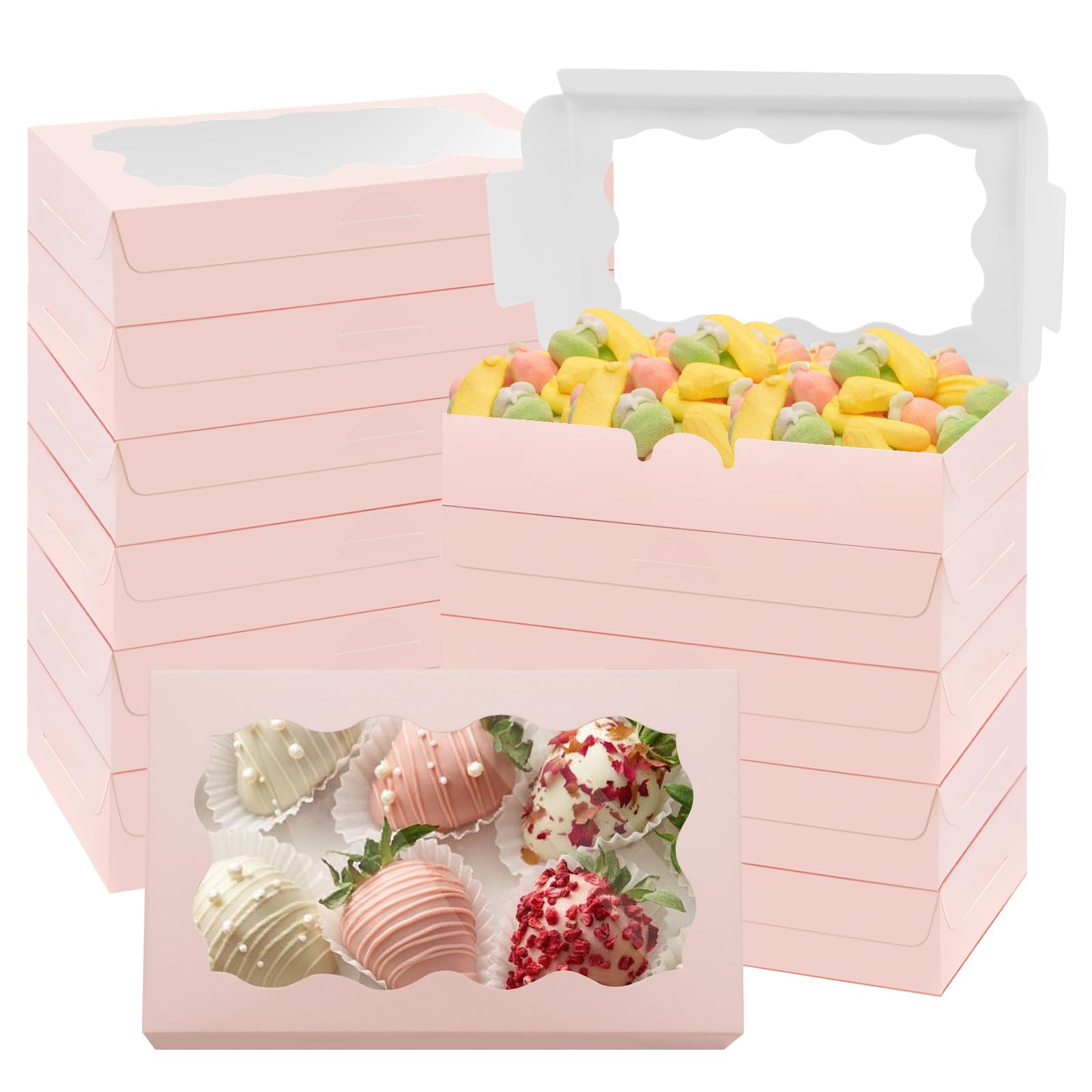 Photo 1 of Jyongmer 60Pcs 7 x 4 3/8 x 1½ Inch Cookie Boxes with Clear Window Small Pink Cookie Boxes Bakery Treat Boxes for Dessert, Donuts, Pie, Candy, Macaroo