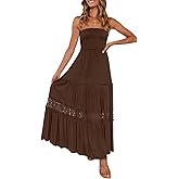 ZESICA Women's 2026 Summer Bohemian Strapless Off Shoulder Lace Trim Backless Flowy A Line Beach Long Maxi Dress