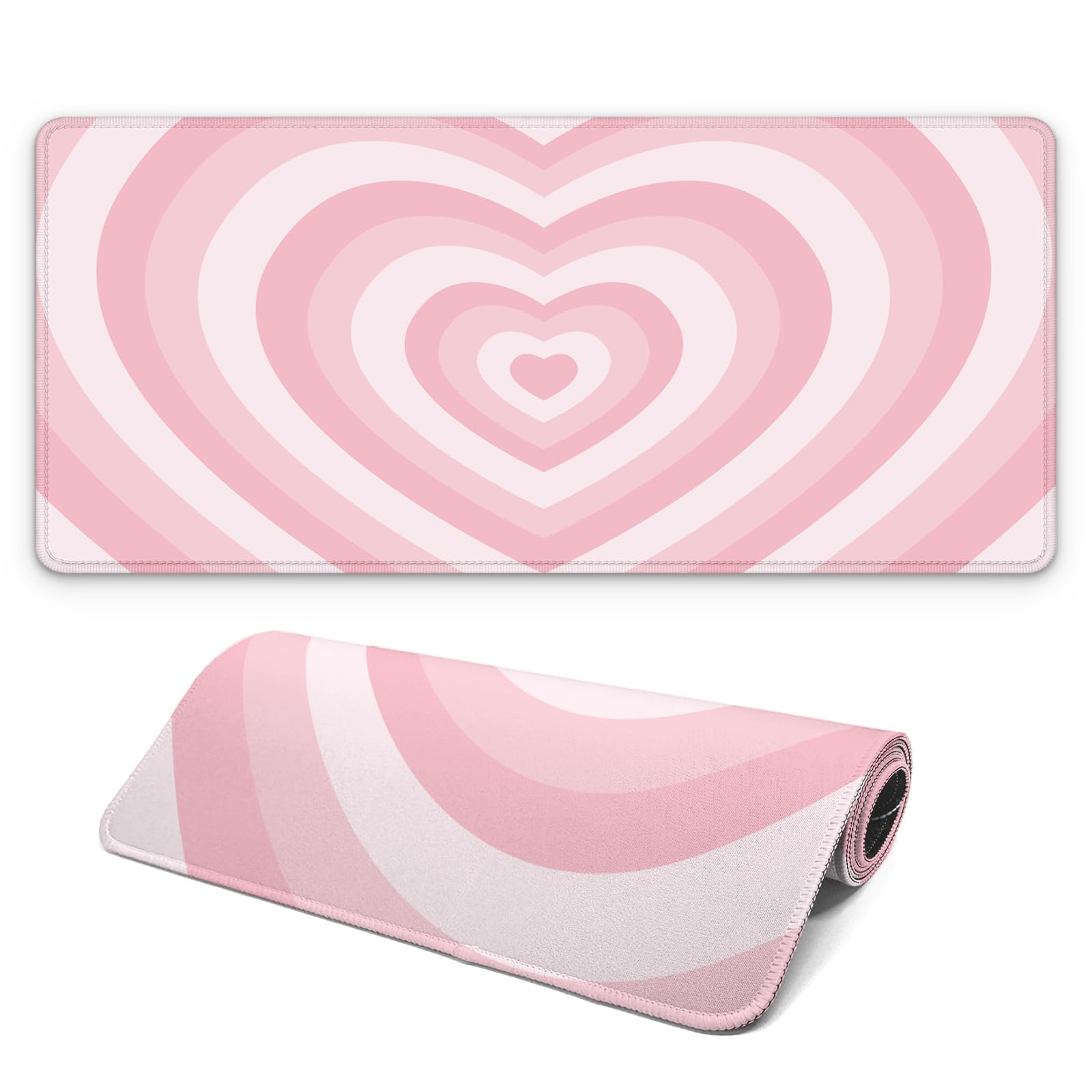Photo 1 of Gaming Mouse Pad with Non-Slip Base, Cute Mouse Mat with Stitched Edges for Keyboard and Mouse, Large Anime Mousepad for Computer, 31.5 x 11.8 inches (Pink Heart)