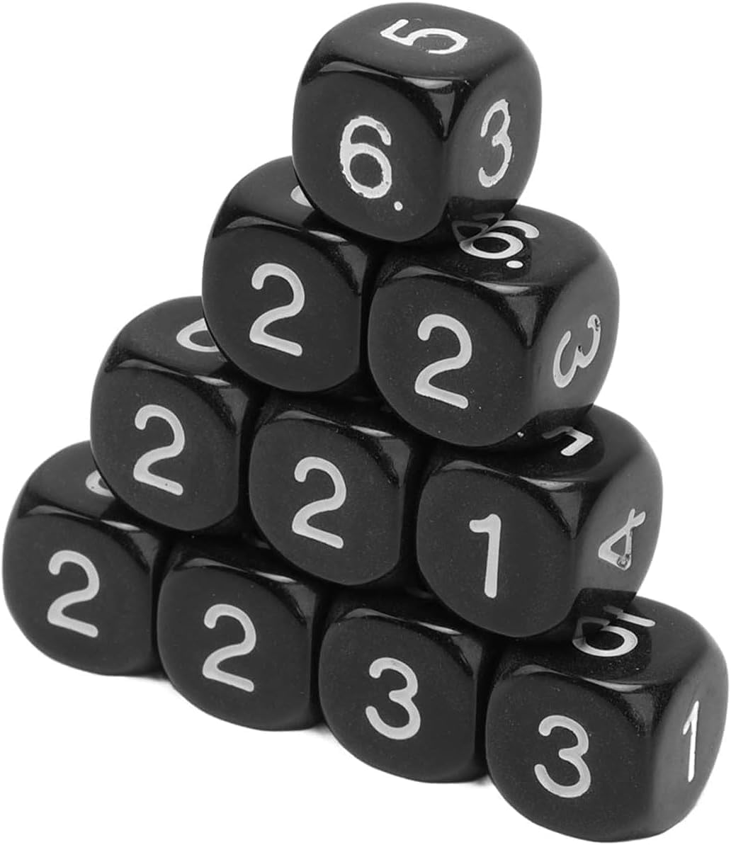 20Pcs Black 6 Sided Number Dice, Round Corner Polyhedral Dice, Polyhedral Role Playing for Numeral Teaching Board Games, Table Games Role Playing Black （16mm ）