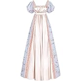 LTAKK Regency Dress Women Regency Costume Empire Waist Tea Party Victorian Gown with Sash and Corsage